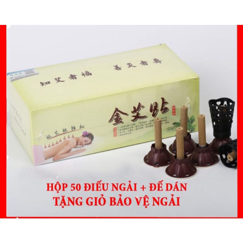 Hộp 50 điếu ngải và đế dán ngải cứu,Cốc dán cứu nóng kích thích kinh lạc và huyệt đạo