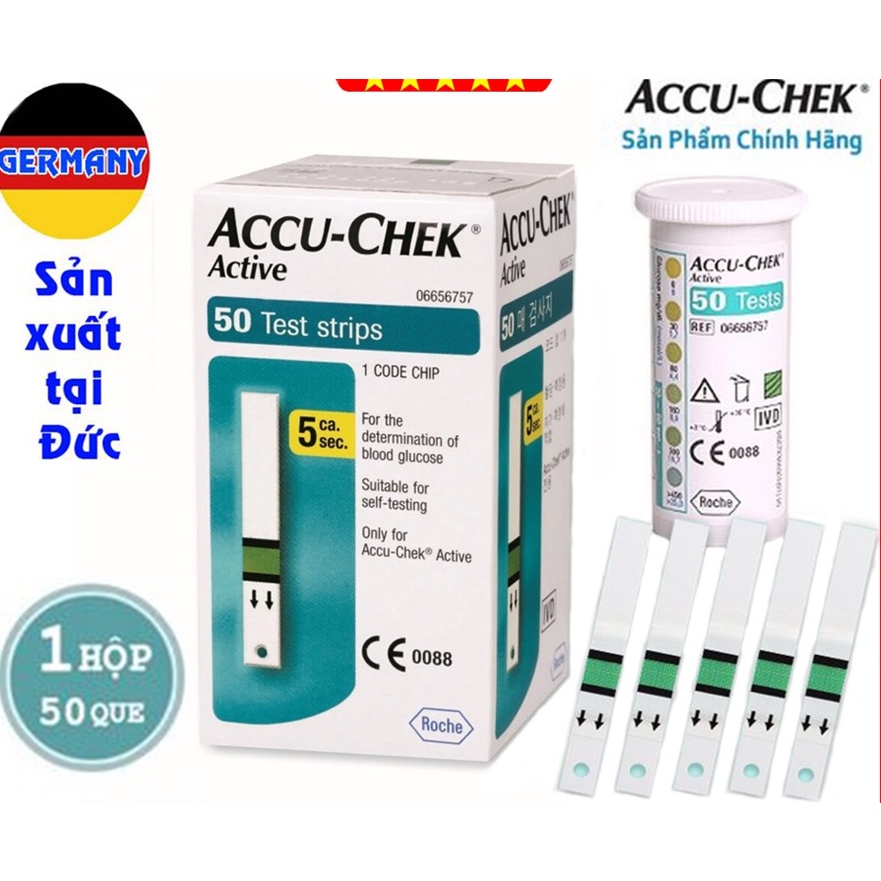 Hộp 50 Que Thử Đường Huyết Accu Check Active - Đức + Tặng 50 Kim chích máu