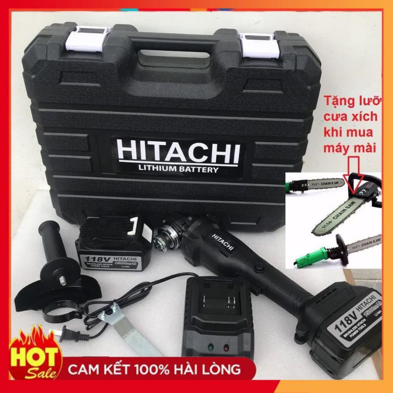 máy mài pin hitach 118v tặng lưỡi cưa xích- máy mài góc -máy cắt