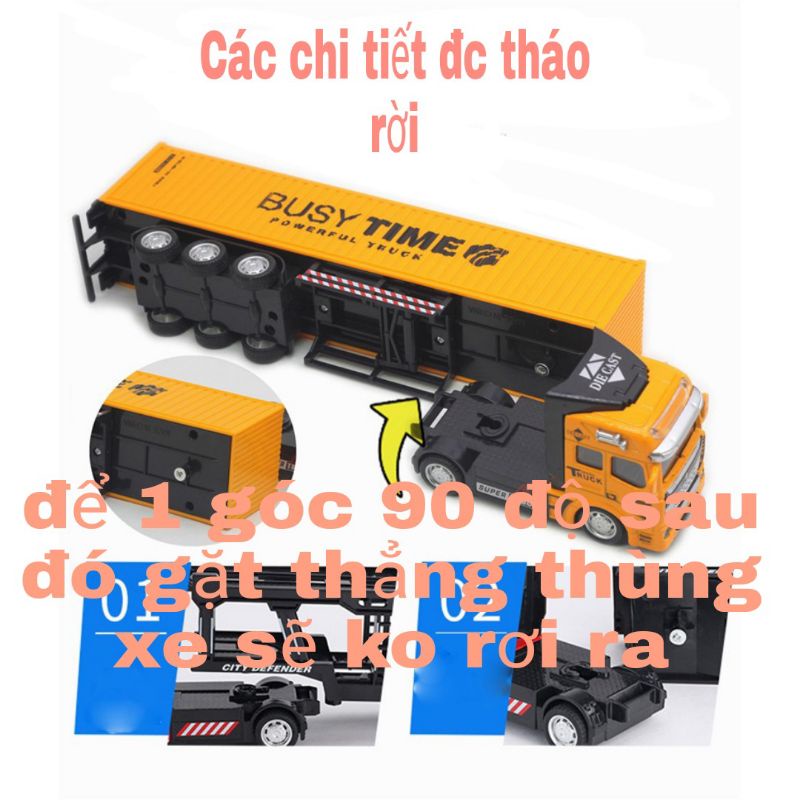 [Mẫu mới nhất shope]Mô hình xe container đầu kim loại chở 6 xe công trình kim loại.