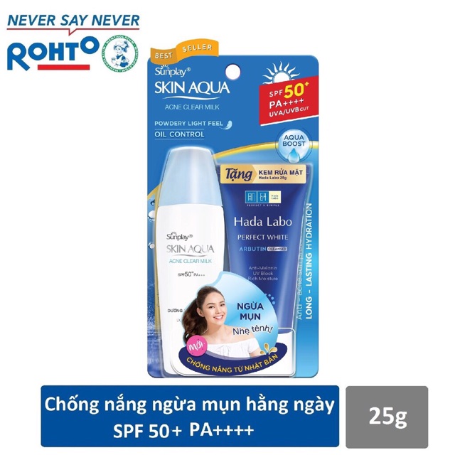 Combo kem chống nắng Sunplay Skin Aqua tặng ngay sữa rửa mặt Hadalabo 25g hoặc dung dịch dưỡng hadalabo 40ml | BigBuy360 - bigbuy360.vn