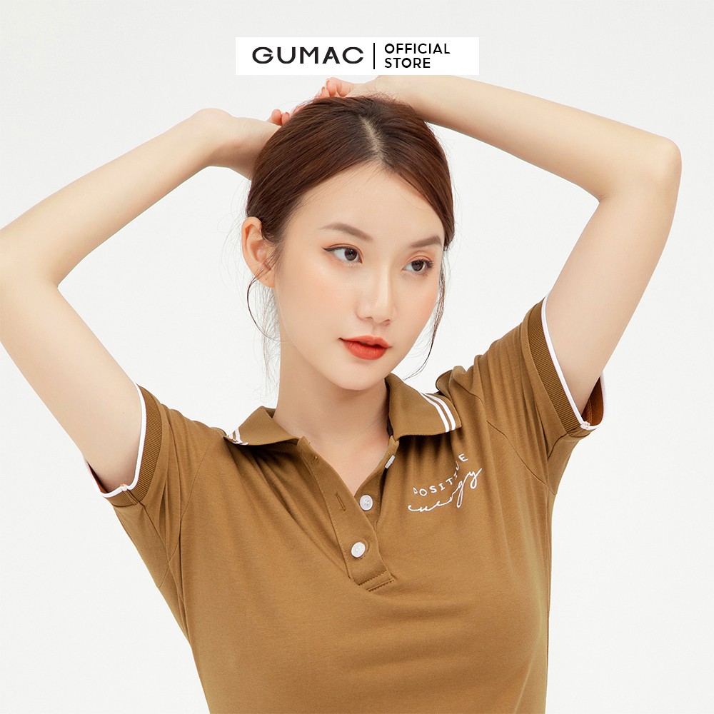 Đầm polo nữ thêu positive GUMAC dáng basic nhiều màu DC09034