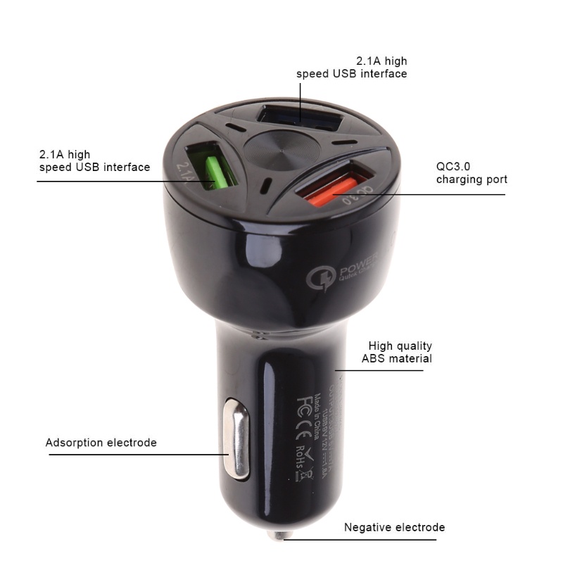 Tẩu sạc nhanh QC 3.0 3 cổng USB 12V cho điện thoại di động