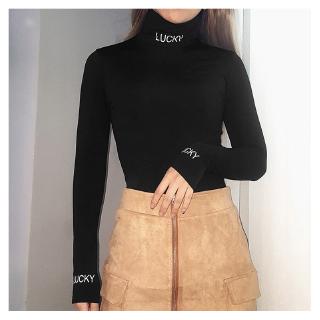 Áo Thun Nữ Tay Dài Cổ Lọ Phong Cách Hàn Quốc