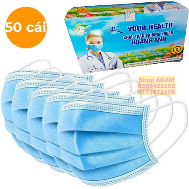 Khẩu trang y tế 4 lớp - Hoàng Anh ( hộp 50 cái )