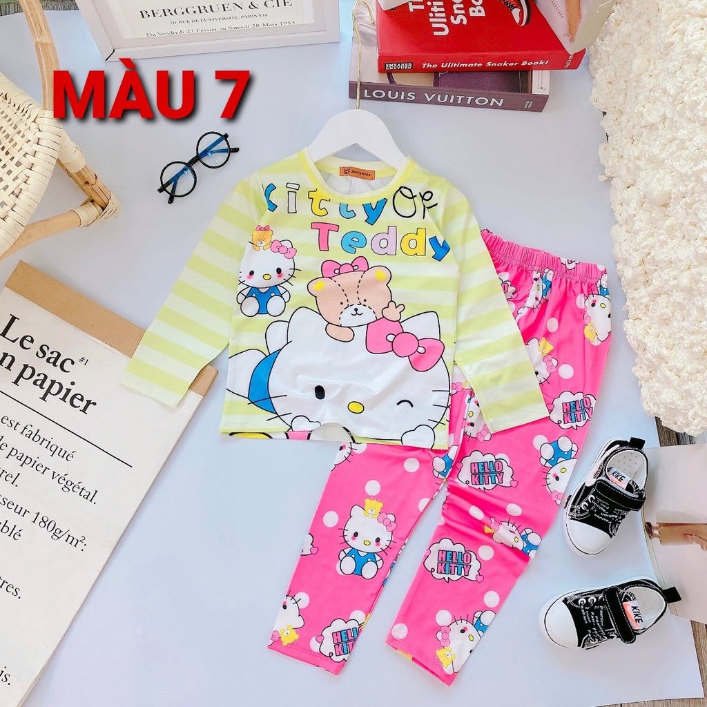 Bộ quần áo bé gái thun dài tay in 3D co giãn từ 8-18kg