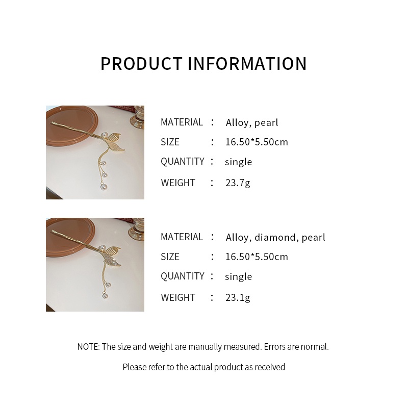 Kẹp Tóc Đuôi Cá Đính Ngọc Trai Pha Lê Phong Cách Pháp Cổ Điển Thời Trang Cho Nữ