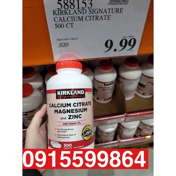 Canxi Zinc Kirkland 500 viên uống bổ xung Calcium Citrate Magnesium and kẽm
