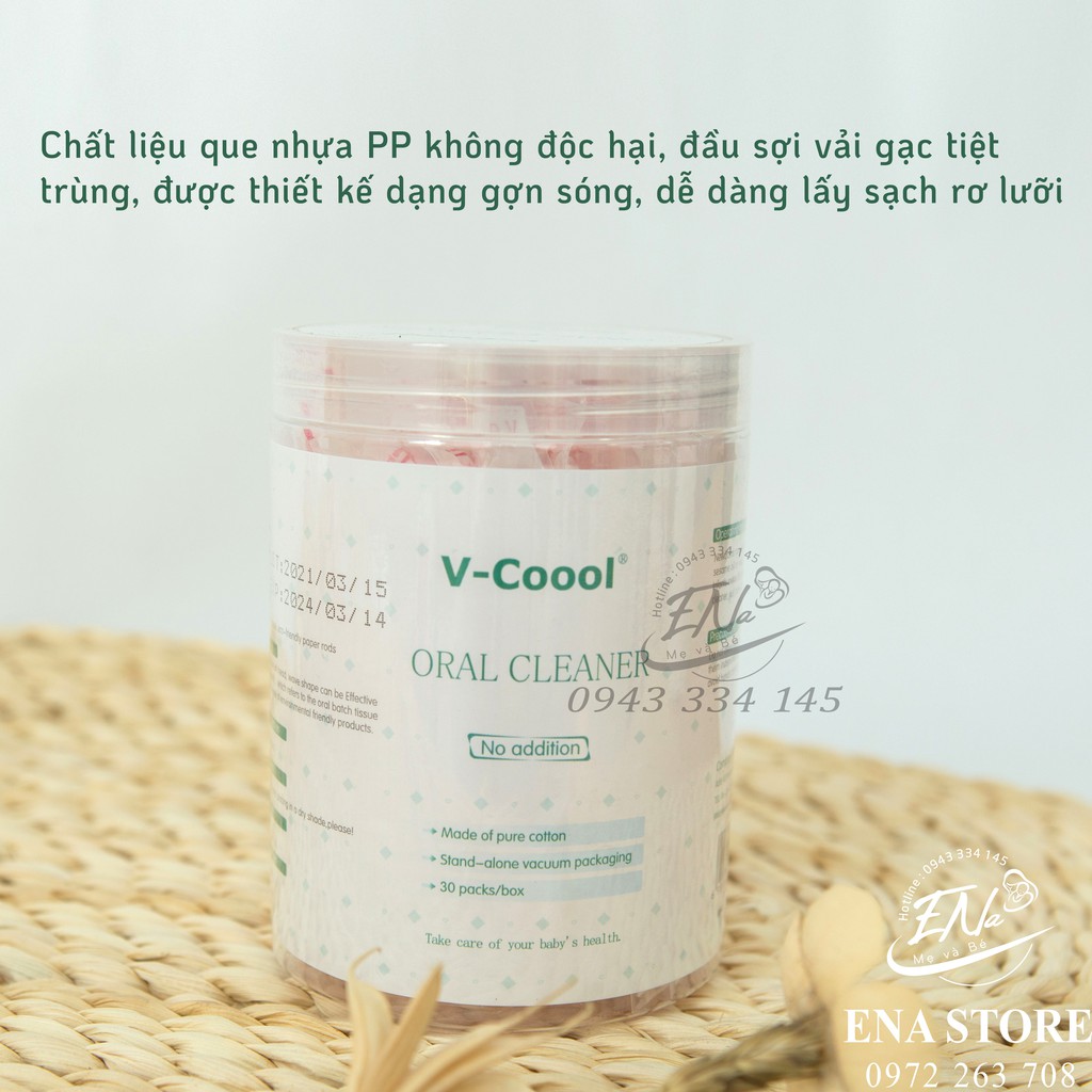 Tưa lưỡi Vcool hộp 30 que tiệt trùng an toàn