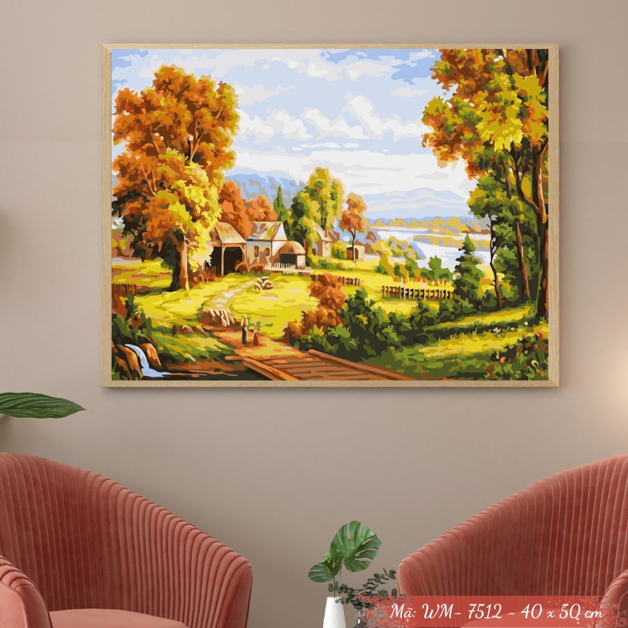 Tranh Sơn Dầu Số Hóa Tự Tô Màu Theo Số Mẫu Phong Cảnh - WM7512 Kèm Màu Acrylic Kích Thước 40x50cm