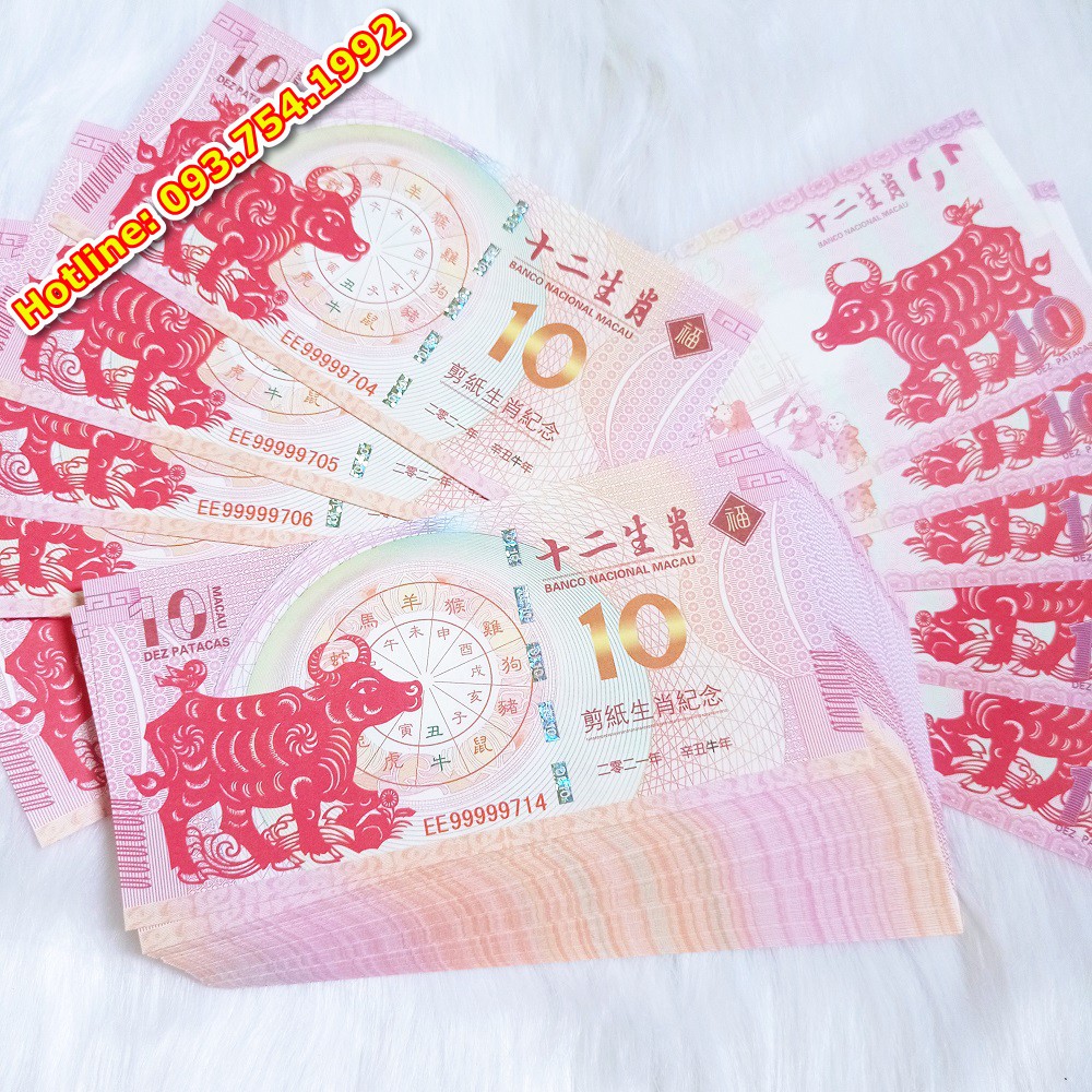 [ COMBO 50 TỜ ] Tiền MaCao Hình Con Trâu Mệnh Giá 10 Patacas - Lì Xì Tết 2021 (Tết Con Trâu) - Tiền Sưu Tầm Lưu Niệm