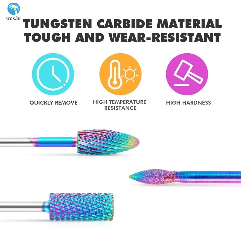 Mũi khoan móng cho Máy khoan điện Phụ kiện Máy làm móng Cầu vồng Tungsten Carbide Máy cắt bằng sứ Dũa móng tay