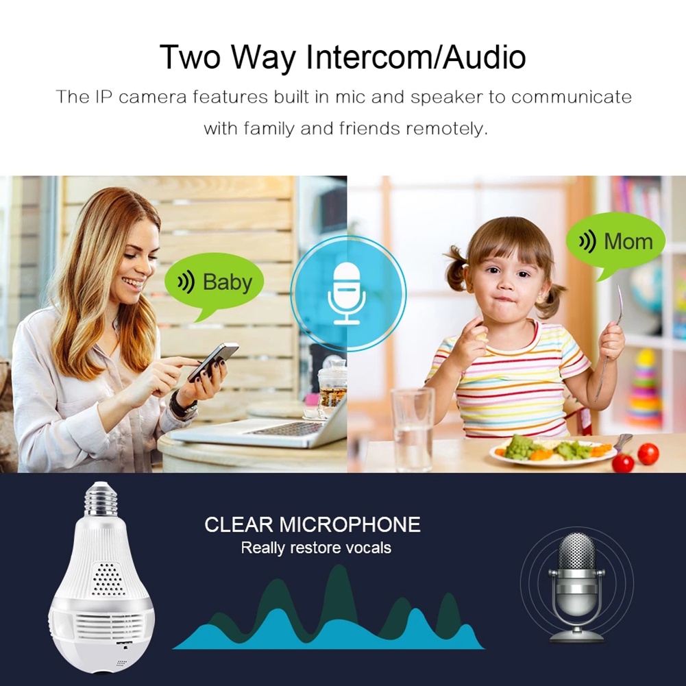 Camera Ip V380 Pro Hd 360 ° Toàn Cảnh Wifi 1080P Giám Sát Video Bóng Đèn Mắt Cá Với Âm Thanh Ntercom Hai Chiều Quan Sát Ban Đêm