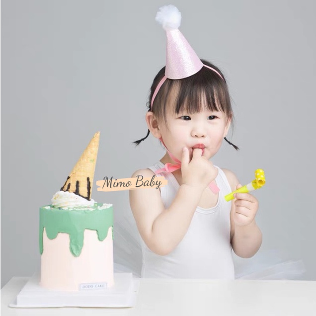 Băng đô mũ chóp đính bông lấp lánh, nón trang trí sinh nhật cho bé BD62 Mimo Baby
