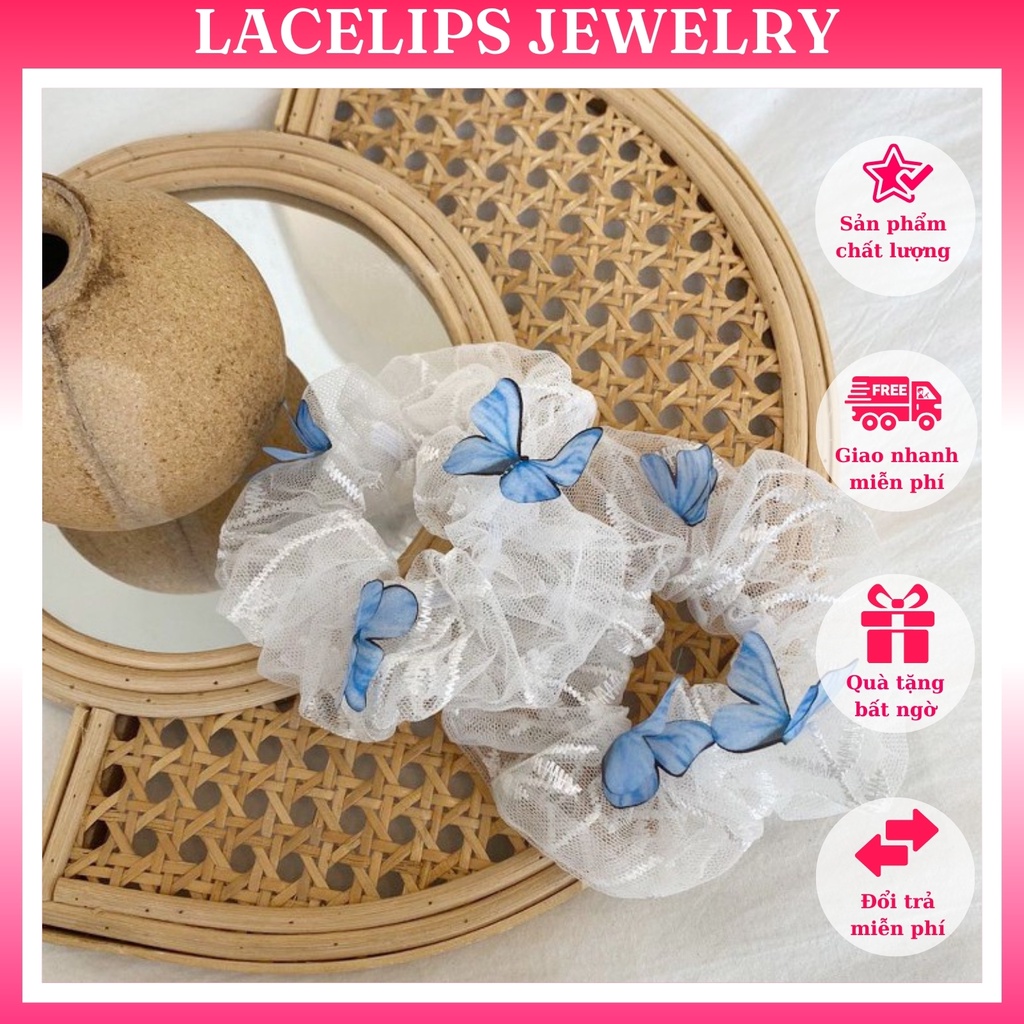 Dây buộc tóc, cột tóc scrunchies trắng _K77