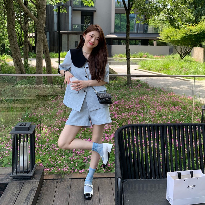 Áo Cổ Búp Bê Dáng Chữ A Màu Tương Phản Thời Trang Mùa Hè Mới 2022 Cho Nữ