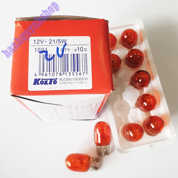 Hộp 10 bóng đèn xi nhan đèn phanh ô tô T20 2 tóc đui cắm 12v 21/5w màu vàng cam