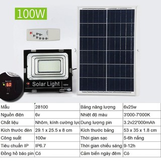Đèn năng lượng mặt trời 100W - Tiêu chuẩn IP67 - Có điều khiển
