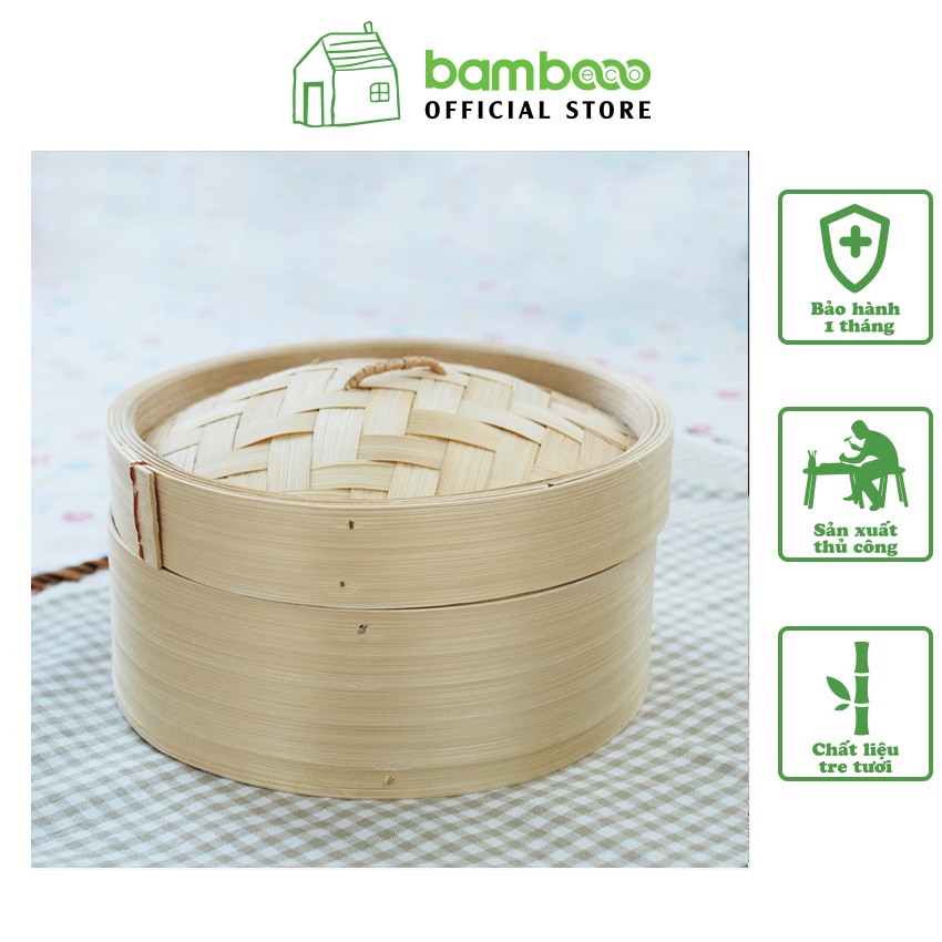 Xửng hấp tre đa năng BAMBOOO ECO lồng hấp bánh bao, dimsum có nắp