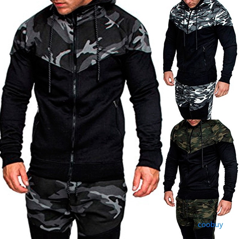 CB❤❤ Mens Hooded Sweatshirts Camouflage Zip Outdoor Fashion Military Army