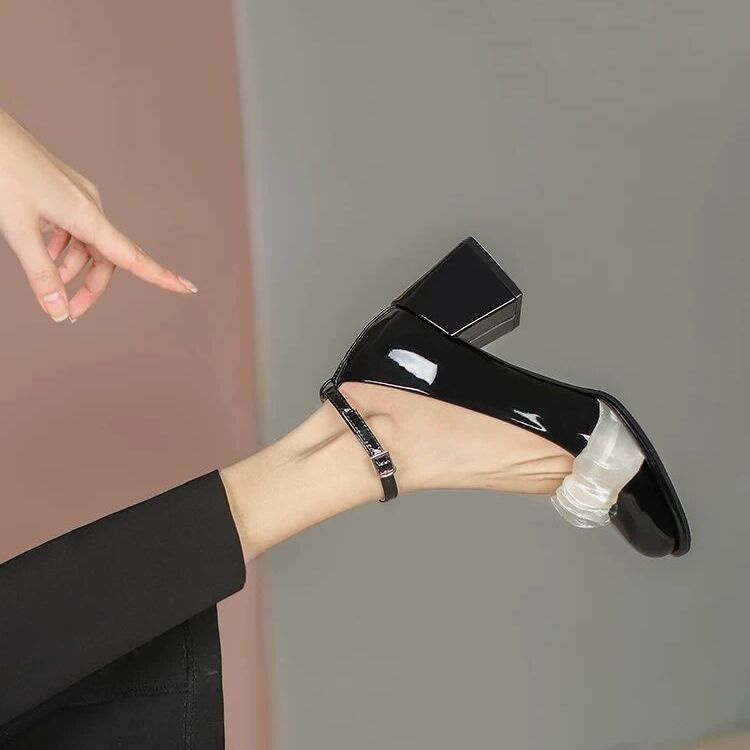 2023 Đôi Giày Cao Gót Mới Thiết Kế Thoải Mái Dễ Phối Đồ Phong Cách Mary Jane, được làm bằng da