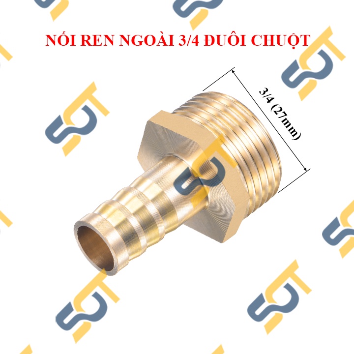 ̣[NỐI ỐNG MỀM] Ren ngoài 3/4 (27) DN20 khớp nối ống nhựa &amp; PU đuôi chuột - Đồng (female airline horse connector) Béc Búp