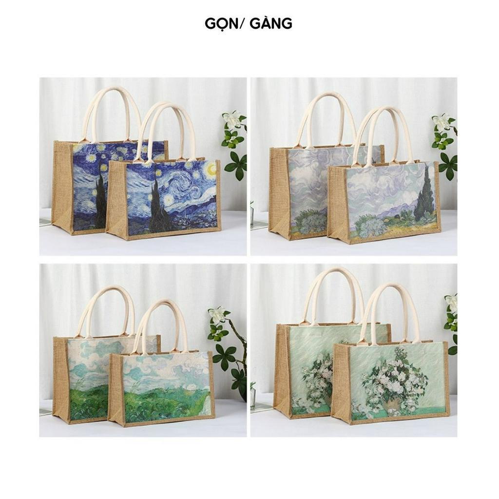 Túi cói canvas vải trắng trơn DIY chống nước đựng quần áo đi biển túi du lịch vải trắng vẽ trang trí đứng form Gọn Gàng