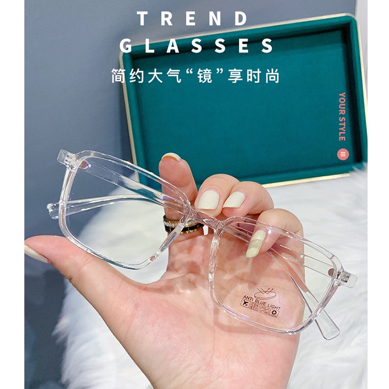 0 ~ -6.00 Thời trang Cận thị TR Kính chống tia xanh cho nam nữ Siêu nhẹ trong suốt Phong cách Hàn Quốc Cổ điển Hình vuông dành cho sinh viên Kính mắt chống bức xạ Hỗ trợ Ống kính theo toa tùy chỉnh