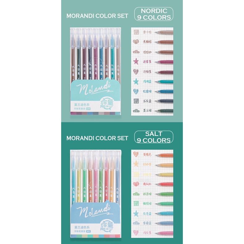Set 9 bút mực gel nhiều màu sắc kích thước ngòi 0.5mm làm quà tặng văn phòng/trường học tiện dụng