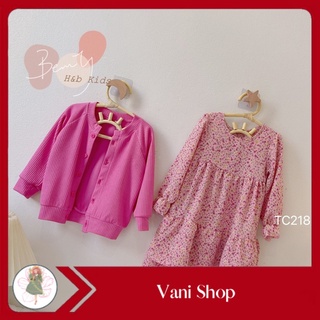 Đầm bé gái dễ thương kết hợp với áo khoác len màu hồng siêu đẹp cho bé từ 10kg đến 22kg
