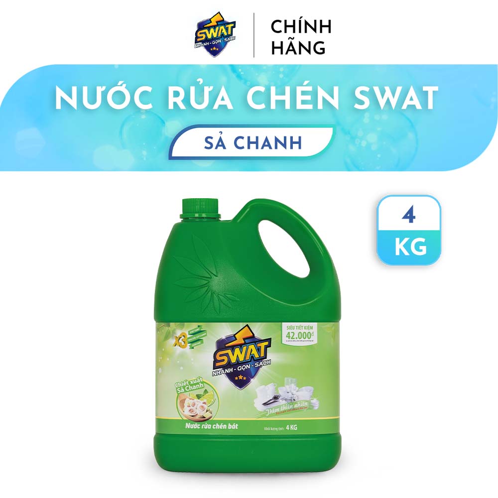 [Mã BMBAU50 giảm 7% đơn 99K] Nước Rửa Chén SWAT Hương Sả Chanh 4Kg Siêu Tiết Kiệm