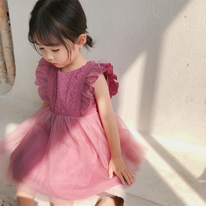 Đầm Bé Gái Màu Trắng Tím Chiều Cao 80-120cm