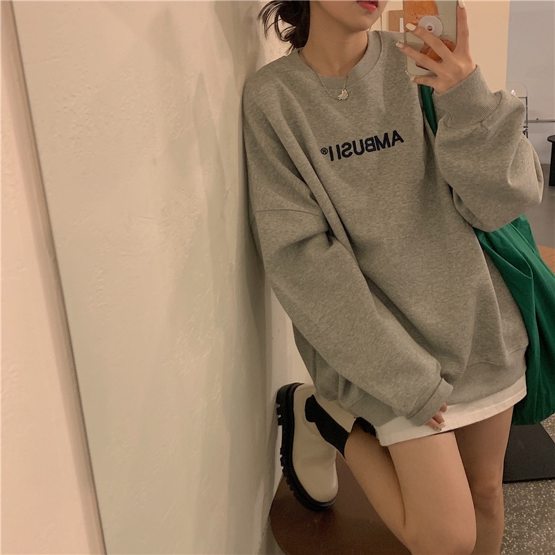 Áo sweater nữ tay dài in chữ phong cách Hàn Quốc