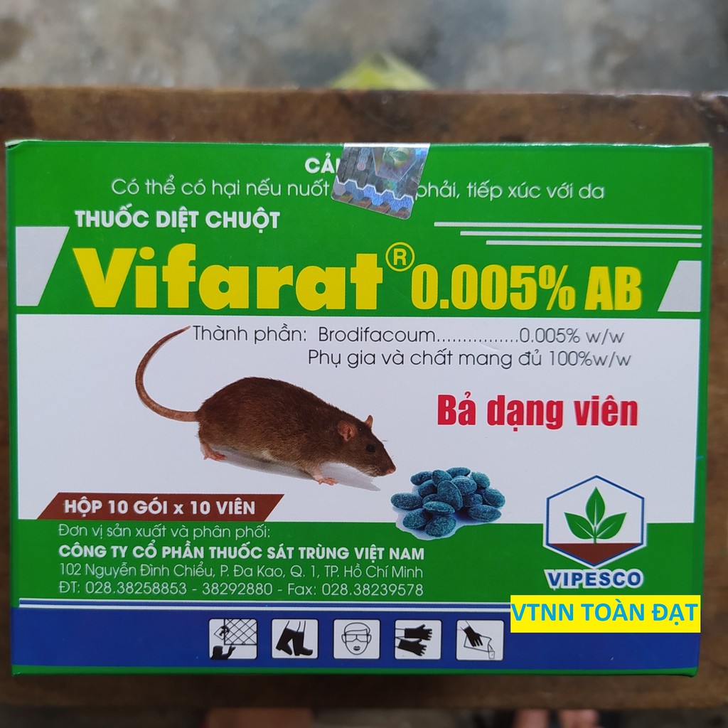 Thuốc Diệt Chuột VIFARAT 0.005%AB (gói 10 viên), thuốc diệt chuột dạng bả viên