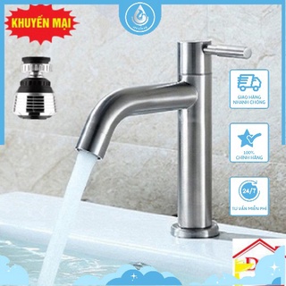 Vòi lạnh chậu rửa mặt inox 304 cao cấp tặng dây cấp nước + đầu vòi rửa điều hướng 360 độ