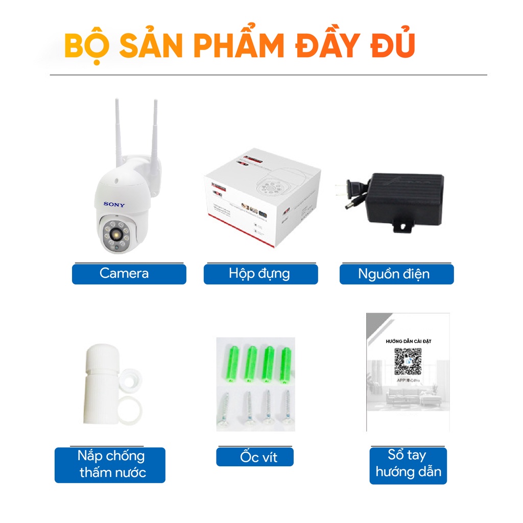 Camera wifi ngoài trời SONY 23HS200 2.0MP Full HD, đàm thoại 2 chiều, xoay 360 độ, hỗ trợ thẻ nhớ lên tới 128G