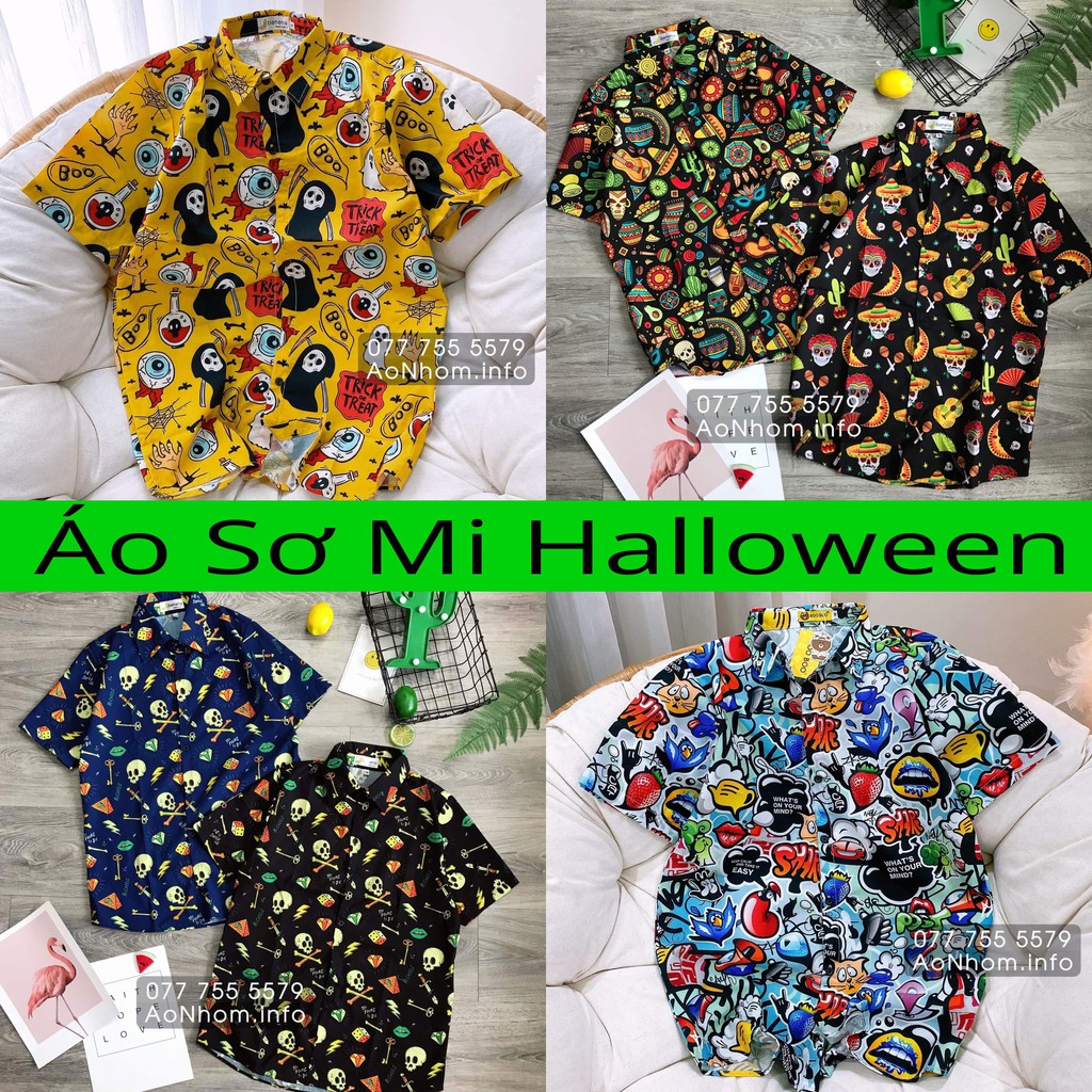 Áo sơ mi Hawaii đi biển - Hài cốt, Đầu lâu, Halloween, Ma Vàng, Xương sọ