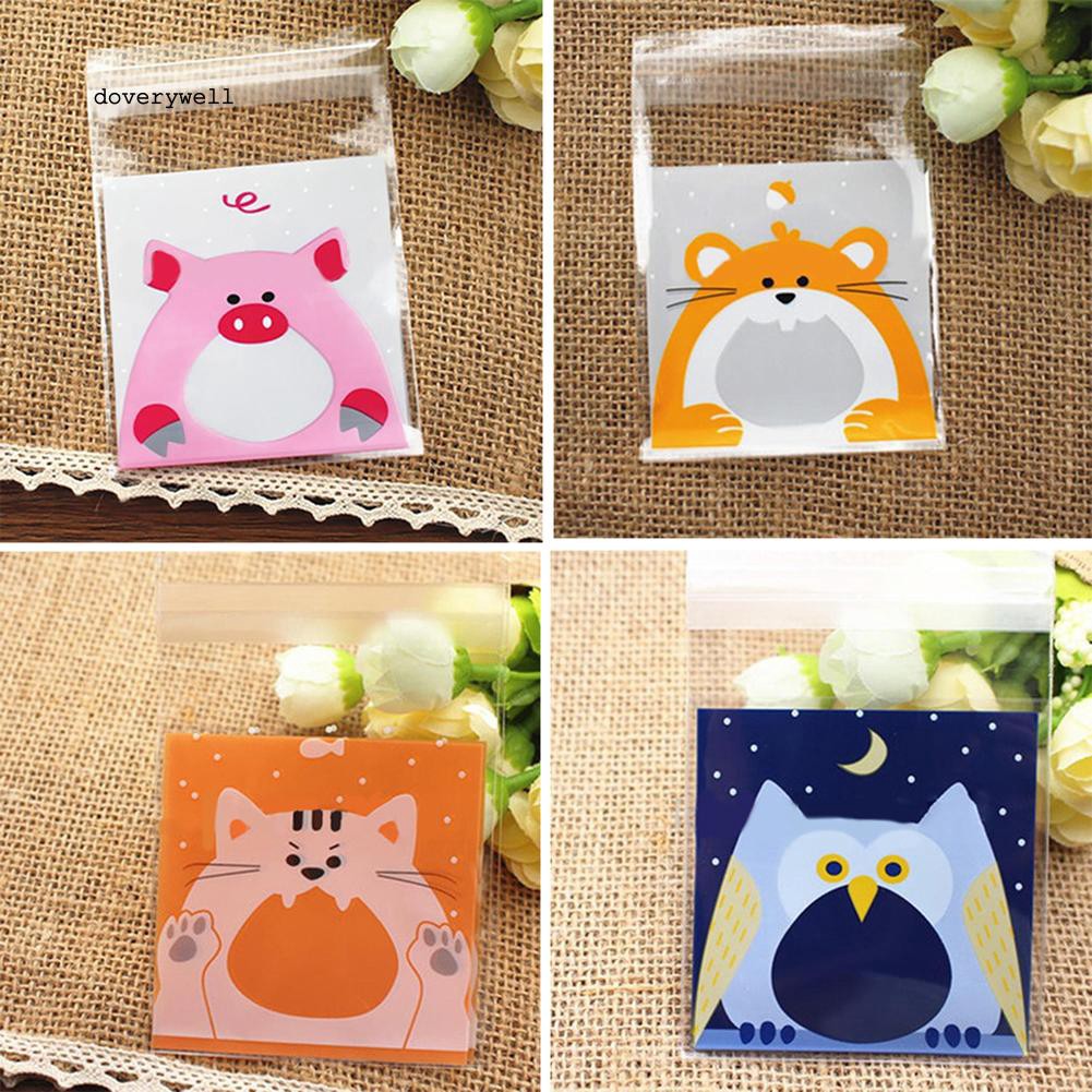 100 túi đựng bánh kẹo in hình thú hoạt hình kiểu đóng tự dính