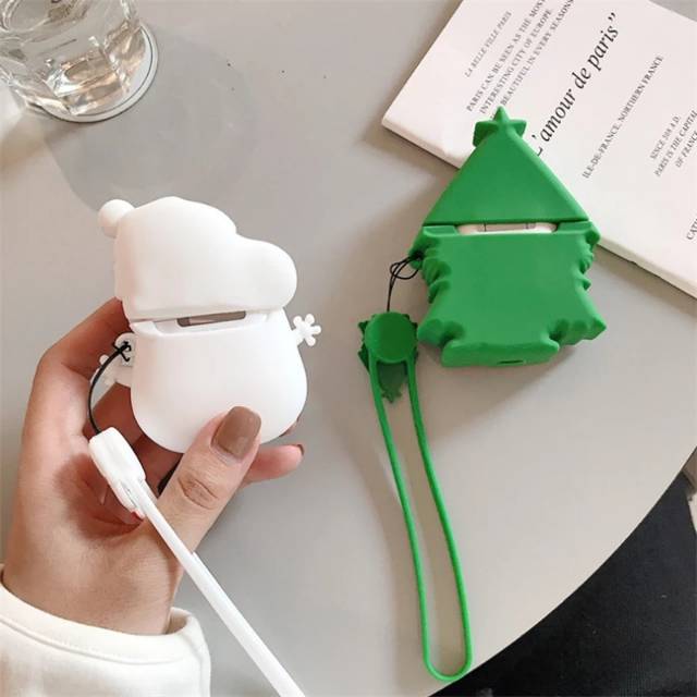 Vỏ Bảo Vệ Hộp Sạc Tai Nghe Airpods 1 / 2 Apple Bằng Silicon Họa Tiết Giáng Sinh Snoopy / Charlie / Cây Thông Noel / Cây Thông Noel / Cây Thông Noel + Dây Đeo