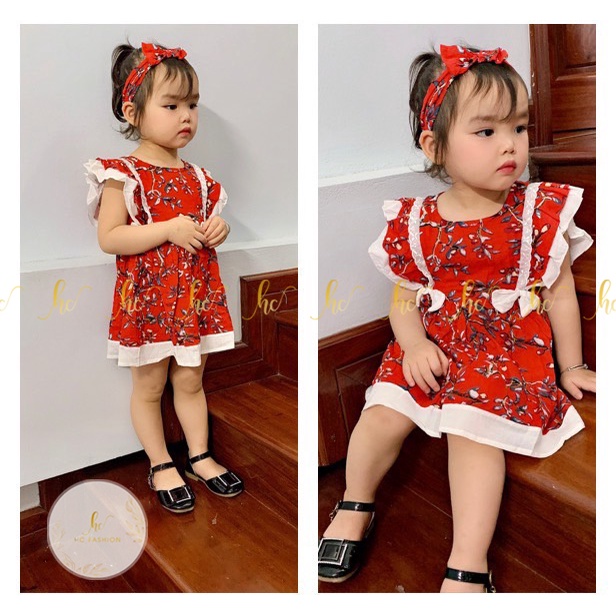 [TẶNG KÈM TURBAN] Váy bé gái 5-15kg siêu cưng thiết kế nơ cánh tiên mềm mát mịn an toàn cho làn da bé