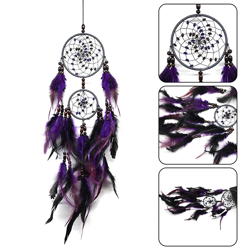 Dreamcatcher Đính Lông Vũ Màu Tím Treo Tường Trang Trí