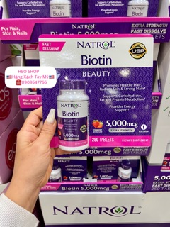 VIÊN UỐNG MỌC TÓC NATROL BIOTIN 5,000MCG FAST DISSOLVE