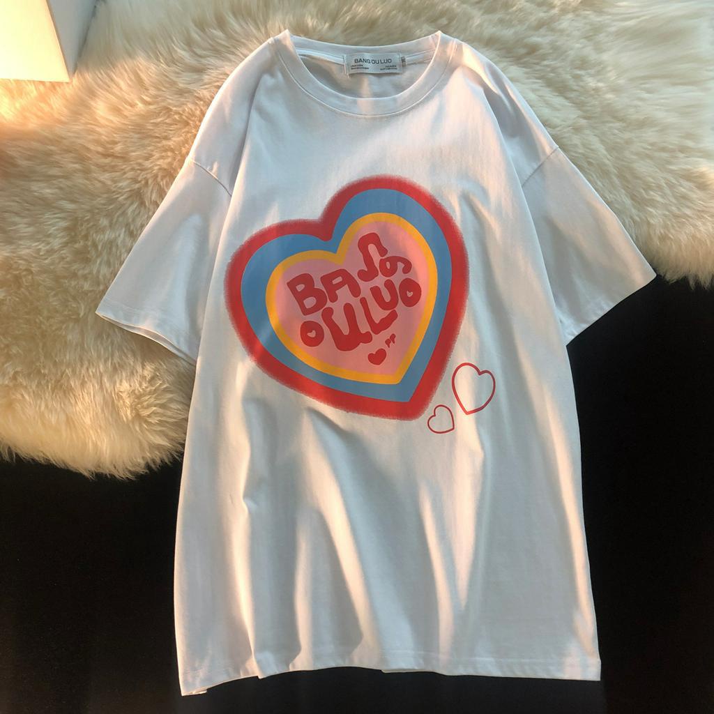 SUXI Áo Thun Nữ Tay Ngắn In Hình Trái Tim Phong Cách Hàn Quốc