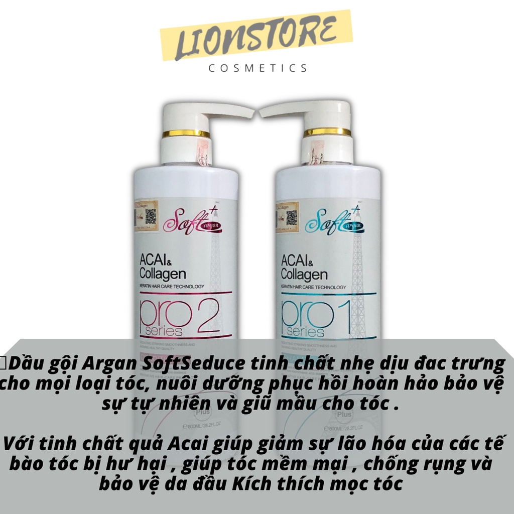 Cặp dầu gội xả collagen SOFT AGAN 800ml giúp tóc bóng mượt dưỡng sâu