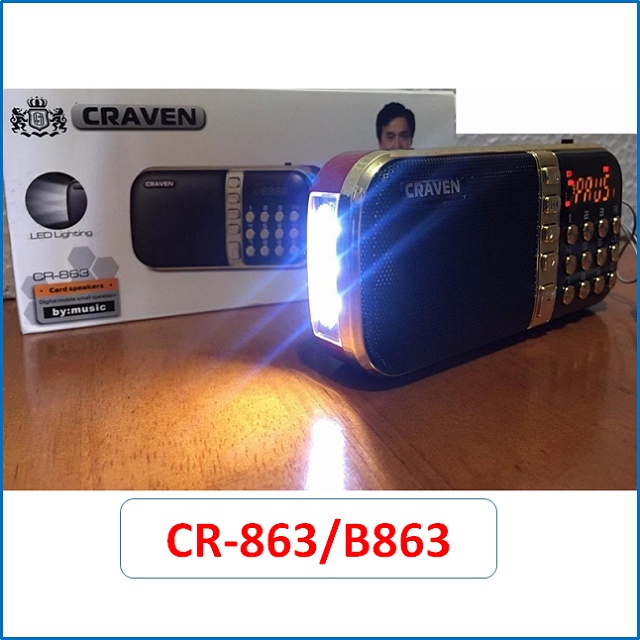 Loa máy nghe nhạc đa năng CRAVEN CR836S nghe kinh pháp mini đài FM đèn Pin flash 2 pin 2200mAh - khe thẻ nhớ - 3W
