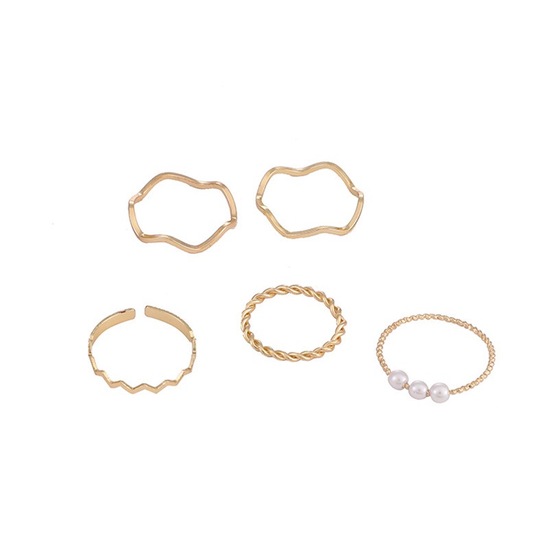 Thời Trang set 5 Nhẫn Kim Loại Đính Hạt Giả Ngọc Trai Sang Trọng
