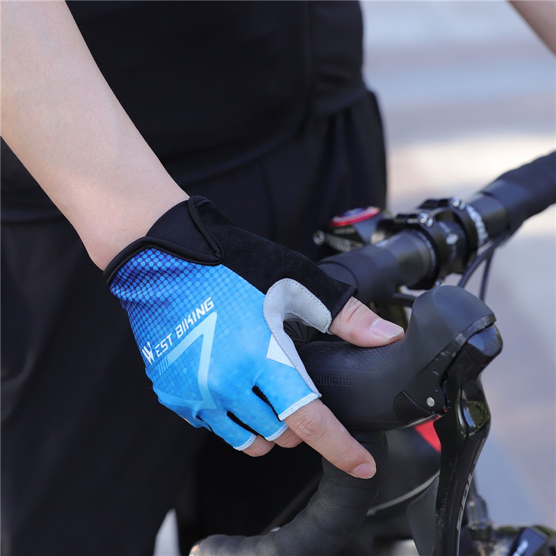 Găng tay WEST BIKING hở nửa ngón dùng để đi xe đạp/ thể thao ngoài trời chống sốc chống trượt cho nam nữ