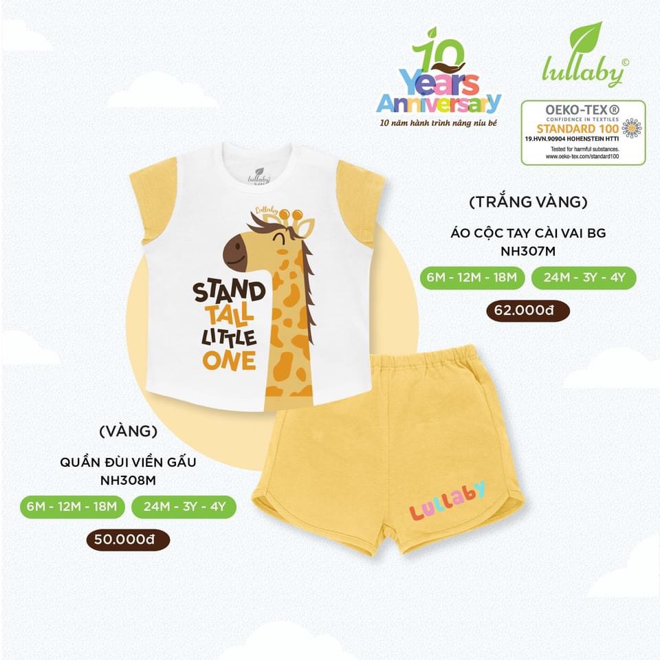 Bộ Lullaby cotton cao cấp mềm thoáng mát thấm hút tốt cộc tay in hình đáng yêu cho bé gái Nh639P NH641P NH308M