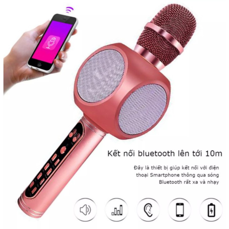 Micro hát karaoke Bluetooth  YS 90, mic kiêm loa, thu âm, lọc tiếng ồn