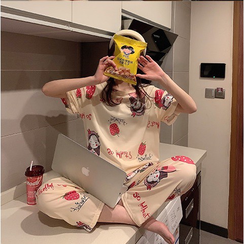 Set đồ ngủ mùa hè ulzzang dâu tây DN075 (có ảnh thật)